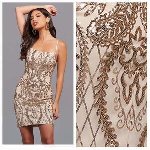 New PROMGRIL Women's (16) Champ/Gold Sequin Homecoming Cocktail Mini Dress $149